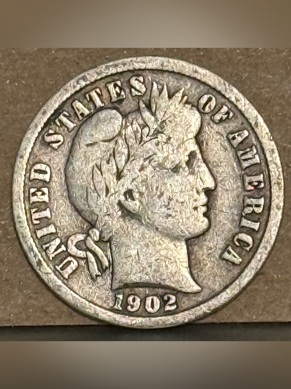 1902 Barber Dime 10c, 90% Pure Silver Coin• Ungraded F (Fine)